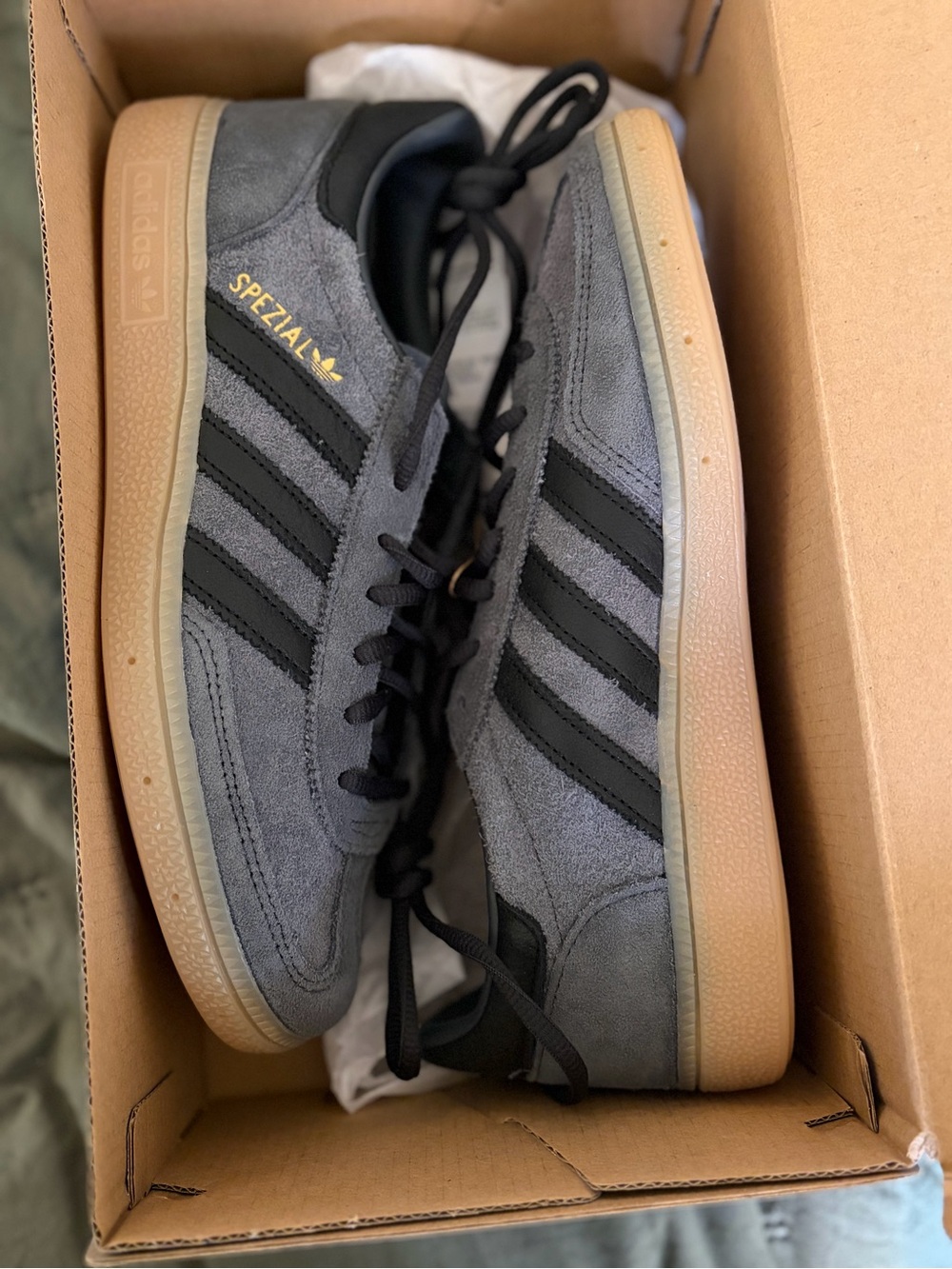 Adidas Spezial Gray Suede Sneakers with Black Stripes and Gum Sole size 7 US